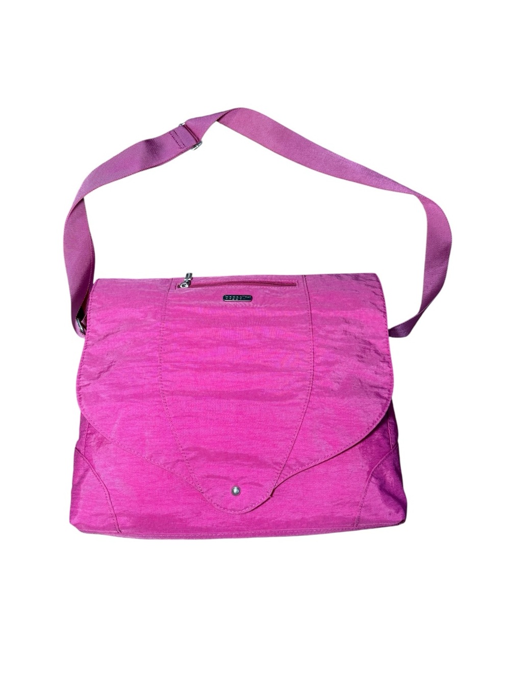 Baggallini Neighborhood Messenger Bag Pink Nylon Crossbody Orange Lining - Picture 5 of 8